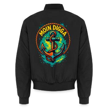 Moin Digga Anker Küste - Unisex Bomberjacke - Schwarz - Hinten - AI Model Male 185 light (185cm)