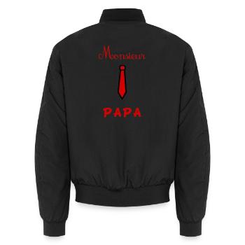 PAPA. VATERTAG. FROHER VATERTAG. ALLES GUTE ZUM GEBURTSTAG. - Unisex Bomberjacke - Schwarz - Hinten - AI Model Male 185 light (185cm)
