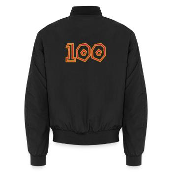 100. 100 YEARS. 100th ANNIVERSARY. BIRTHDAY 100 - Unisex Bomber Jacket - black - Back - AI Model Male 185 light (185cm)