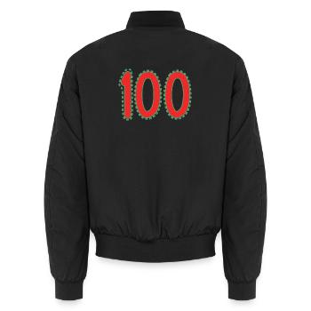 100. 100 YEARS. 100th ANNIVERSARY. BIRTHDAY 100 - Unisex Bomber Jacket - black - Back - AI Model Male 185 light (185cm)