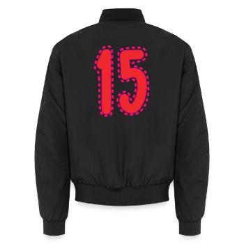 HAPPY BIRTHDAY. HAPPY BIRTHDAY. ANNIVERSARY. - Unisex Bomber Jacket - black - Back - AI Model Male 185 light (185cm)