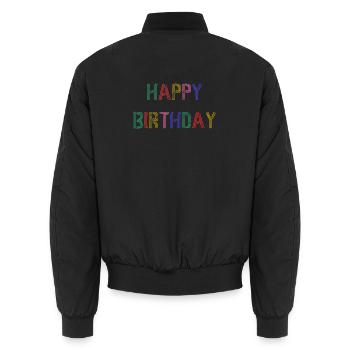 ALLES GUTE ZUM GEBURTSTAG. ALLES GUTE ZUM GEBURTSTAG. JAHRESTAG. - Unisex Bomberjacke - Schwarz - Hinten - AI Model Male 185 light (185cm)