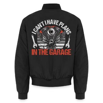 I Can't I Have Plans In The Garage | Motorcycle Moto - Unisex Bomber Jacket - black - Back - AI Model Male 185 light (185cm)