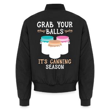 Schnappt euch eure Eier, es ist Konservierungssais - Unisex Bomberjacke - Schwarz - Hinten - AI Model Male 185 light (185cm)