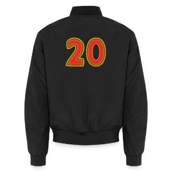 20. 20 YEARS. 20th ANNIVERSARY. 20 YEARS ANNIVERSARY. - Unisex Bomber Jacket - black - Back - AI Model Male 185 light (185cm)