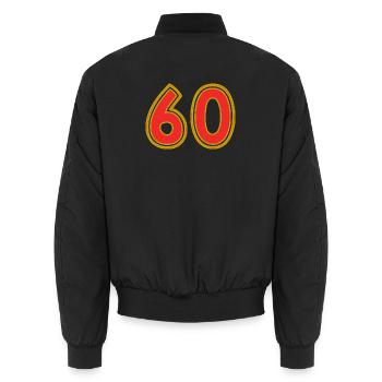 60. 60 JAHRE. 60-JÄHRIGES JUBILÄUM. 60. GEBURTSTAG. - Unisex Bomberjacke - Schwarz - Hinten - AI Model Male 185 light (185cm)