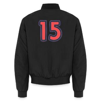 15. 15 YEARS. 15th ANNIVERSARY. 15 YEAR ANNIVERSARY. - Unisex Bomber Jacket - black - Back - AI Model Male 185 light (185cm)