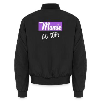 MAMIE. FÊTE DES MÈRES. BONNE FÊTE MAMIE. JE T'AIME - Bomber unisexe - noir - Dos - AI Model Male 185 light (185cm)