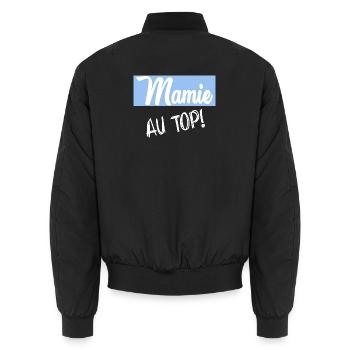 MAMIE. FÊTE DES MÈRES. BONNE FÊTE MAMIE. JE T'AIME - Bomber unisexe - noir - Dos - AI Model Male 185 light (185cm)