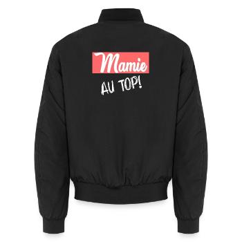 MAMIE. FÊTE DES MÈRES. BONNE FÊTE MAMIE. JE T'AIME - Bomber unisexe - noir - Dos - AI Model Male 185 light (185cm)