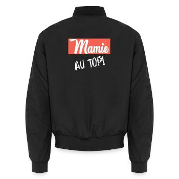 MAMIE. FÊTE DES MÈRES. BONNE FÊTE MAMIE. JE T'AIME - Bomber unisexe - noir - Dos - AI Model Male 185 light (185cm)