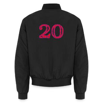 HAPPY BIRTHDAY. HAPPY BIRTHDAY. ANNIVERSARY. - Unisex Bomber Jacket - black - Back - AI Model Male 185 light (185cm)