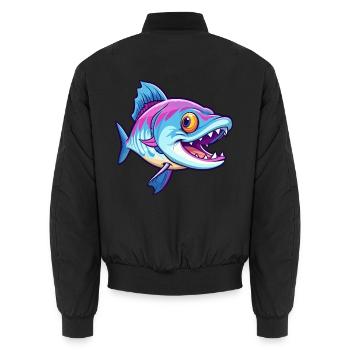 Barracuda Bunte Aquarell-Karikatur Kawaii Anima - Unisex Bomberjacke - Schwarz - Hinten - AI Model Male 185 light (185cm)