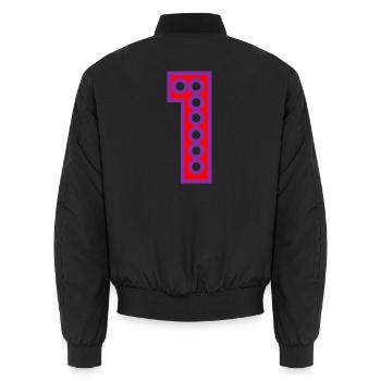 ANNIVERSARY. HAPPY BIRTHDAY. HAPPY BIRTHDAY. - Unisex Bomber Jacket - black - Back - AI Model Male 185 light (185cm)