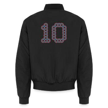 ANNIVERSARY. HAPPY BIRTHDAY. HAPPY BIRTHDAY. - Unisex Bomber Jacket - black - Back - AI Model Male 185 light (185cm)