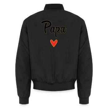 PAPA. VATERTAG. FROHER VATERTAG. ALLES GUTE ZUM GEBURTSTAG. - Unisex Bomberjacke - Schwarz - Hinten - AI Model Male 185 light (185cm)