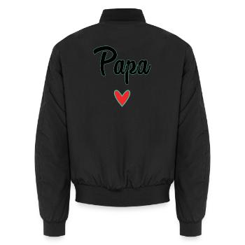 PAPA. VATERTAG. FROHER VATERTAG. ALLES GUTE ZUM GEBURTSTAG. - Unisex Bomberjacke - Schwarz - Hinten - AI Model Male 185 light (185cm)