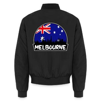 Melbourne Australien Flagge Skyline Silhouette Reisen - Unisex Bomberjacke - Schwarz - Hinten - AI Model Male 185 light (185cm)