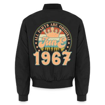 Juni 1967. Juni 1967 Geburtstagsgeschenk. Juni - Unisex Bomberjacke - Schwarz - Hinten - AI Model Male 185 light (185cm)
