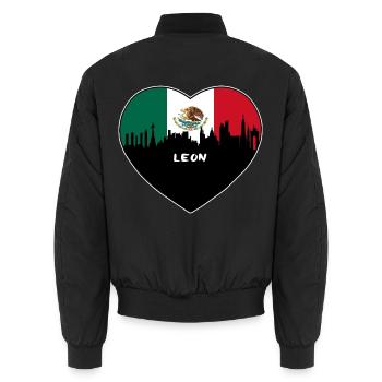 Leon Mexiko Flagge Skyline Reise Souvenir - Unisex Bomberjacke - Schwarz - Hinten - AI Model Male 185 light (185cm)