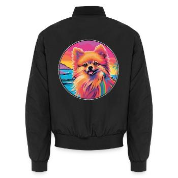 Pommern Deutscher Spitz Hunderasse Bunte Karikatur - Unisex Bomberjacke - Schwarz - Hinten - AI Model Male 185 light (185cm)
