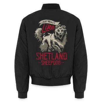 Fröhlicher Sheltie Hütehundfan - Unisex Bomberjacke - Schwarz - Hinten - AI Model Male 185 light (185cm)
