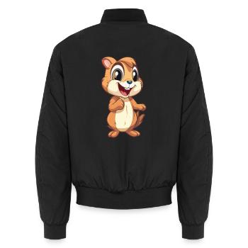 Streifenhörnchen-Karikatur-Kawaii-Aquarell-Illustration - Unisex Bomberjacke - Schwarz - Hinten - AI Model Male 185 light (185cm)