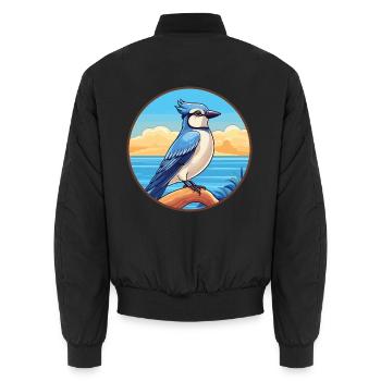 Blauer Eichelhäher Vogel Aquarell Karikatur Kawaii Tier Haustier - Unisex Bomberjacke - Schwarz - Hinten - AI Model Male 185 light (185cm)