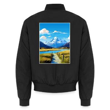 Mount Cook Nationalpark Neuseeland Reiseposter - Unisex Bomberjacke - Schwarz - Hinten - AI Model Male 185 light (185cm)