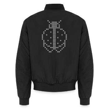 Cross-stitch LADYBUG white - Unisex Bomber Jacket - black - Back - AI Model Male 185 light (185cm)