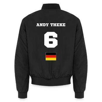 Andy Theke 6 Deutschland Trikot - Unisex Bomberjacke - Schwarz - Hinten - AI Model Male 185 light (185cm)