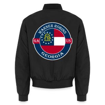 Warnr Robins Georgia Flagge USA Siegel Stempel Abzeichen - Unisex Bomberjacke - Schwarz - Hinten - AI Model Male 185 light (185cm)