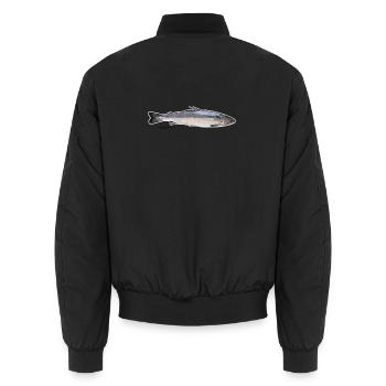 Lachs (Salmo salar) mit weißem Rand - Unisex Bomberjacke - Schwarz - Hinten - AI Model Male 185 light (185cm)