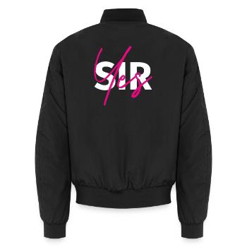 Yes, Sir! Weiß mit Pink - Unisex Bomberjacke - Schwarz - Hinten - AI Model Male 185 light (185cm)