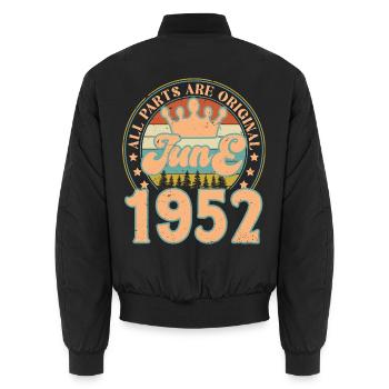 Juni 1952. Juni 1952 Geburtstagsgeschenk. Juni - Unisex Bomberjacke - Schwarz - Hinten - AI Model Male 185 light (185cm)