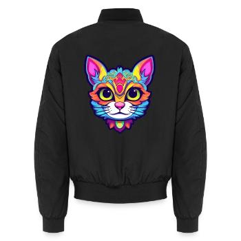 Arabische Mau-Katze-Rasse Aquarell-Karikatur Kawaii - Unisex Bomberjacke - Schwarz - Hinten - AI Model Male 185 light (185cm)