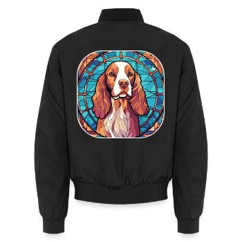 Bunte Bretagne Hunderasse Aquarell Glasfarbe - Unisex Bomberjacke - Schwarz - Hinten - AI Model Male 185 light (185cm)