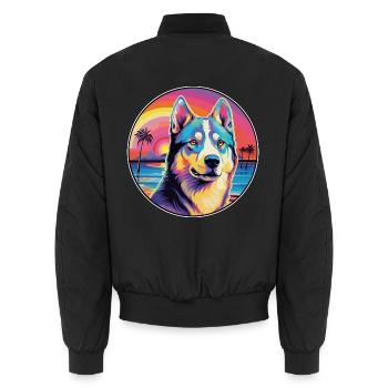 Kanadischer Labrador Husky Hund Rasse Bunte Karikatur - Unisex Bomberjacke - Schwarz - Hinten - AI Model Male 185 light (185cm)