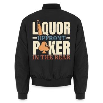 Spirituosen im Voraus Poker im Hintergrund Casino - Unisex Bomberjacke - Schwarz - Hinten - AI Model Male 185 light (185cm)