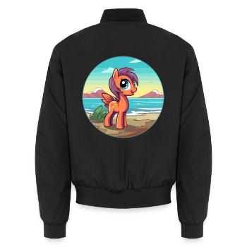 ponny aquarell cartoon kawaii clipart tier - Unisex Bomberjacke - Schwarz - Hinten - AI Model Male 185 light (185cm)