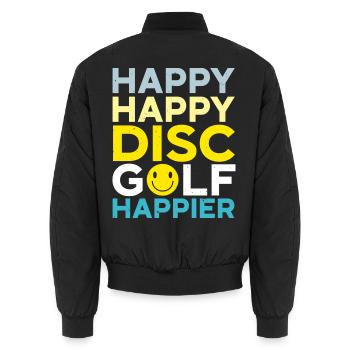 Happy Happy Disc Golf Happier Freizeit-Werfer - Unisex Bomberjacke - Schwarz - Hinten - AI Model Male 185 light (185cm)