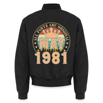 Mai 1981. Mai 1981 Geburtstagsgeschenk. Mai 1981 - Unisex Bomberjacke - Schwarz - Hinten - AI Model Male 185 light (185cm)