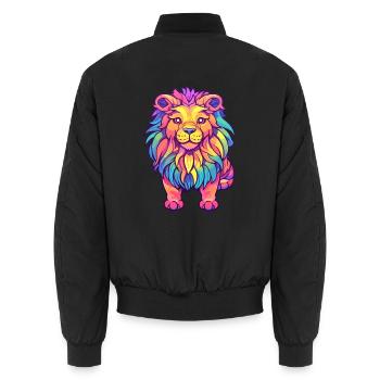 Löwe buntes Aquarell Cartoon Kawaii Tier - Unisex Bomberjacke - Schwarz - Hinten - AI Model Male 185 light (185cm)