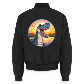 Krokodil bunte Aquarell-Karikatur Kawaii Haustier - Unisex Bomberjacke - Schwarz - Hinten - AI Model Male 185 light (185cm)