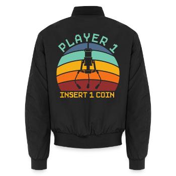 Spieler 1 Münze einwerfen Arcade Spiele Videospiel - Unisex Bomberjacke - Schwarz - Hinten - AI Model Male 185 light (185cm)
