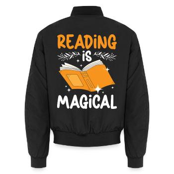 Ein Buch, das es wert ist, verboten zu werden, ist - Unisex Bomberjacke - Schwarz - Hinten - AI Model Male 185 light (185cm)