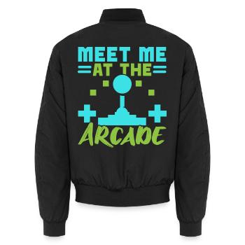 Treffen Sie mich in der Spielhalle Videospiel Spie - Unisex Bomberjacke - Schwarz - Hinten - AI Model Male 185 light (185cm)