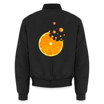 Saftige Orangenscheibe mit Spritzern - Unisex Bomberjacke - Schwarz - Hinten - AI Model Male 185 light (185cm)