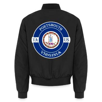 Portsmouth Virginia Flagge USA Reise Souvenir Abzeichen - Unisex Bomberjacke - Schwarz - Hinten - AI Model Male 185 light (185cm)