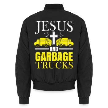 Jesus und Müllwagen Müllsammler Recycling - Unisex Bomberjacke - Schwarz - Hinten - AI Model Male 185 light (185cm)